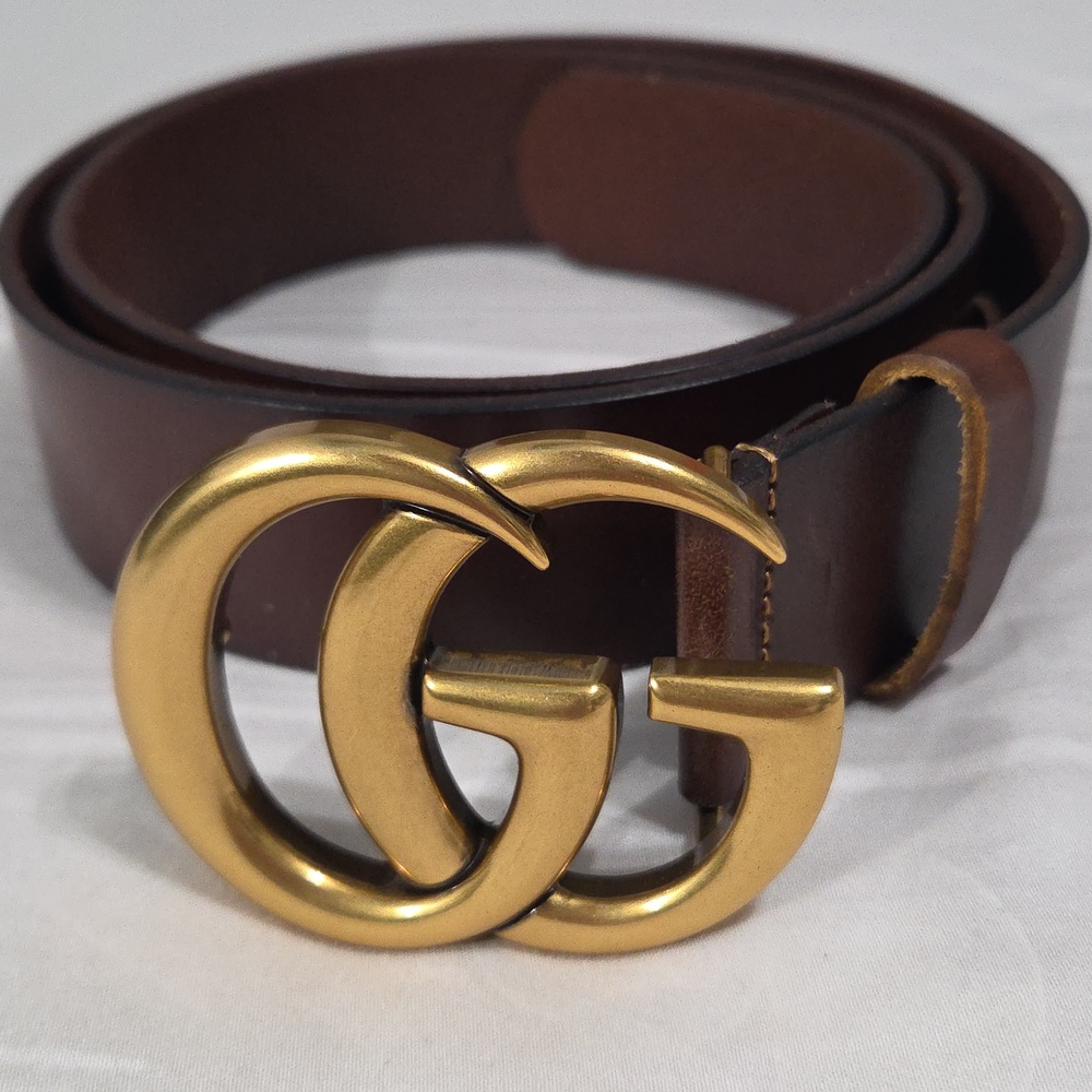 Gucci Brown Leather Belt with Gold Double G Buckle - Picture 5 of 16